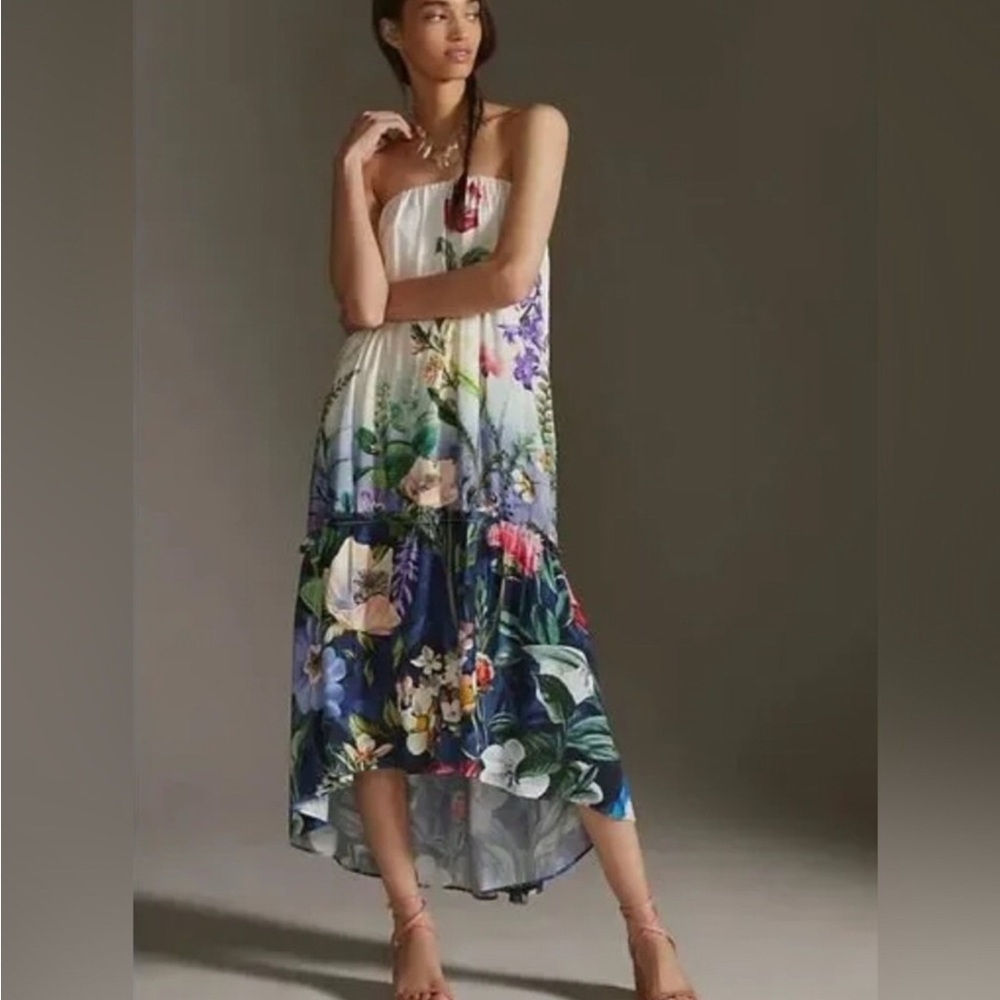 Anthropologie Floral Strapless Maxi Dress Sz M